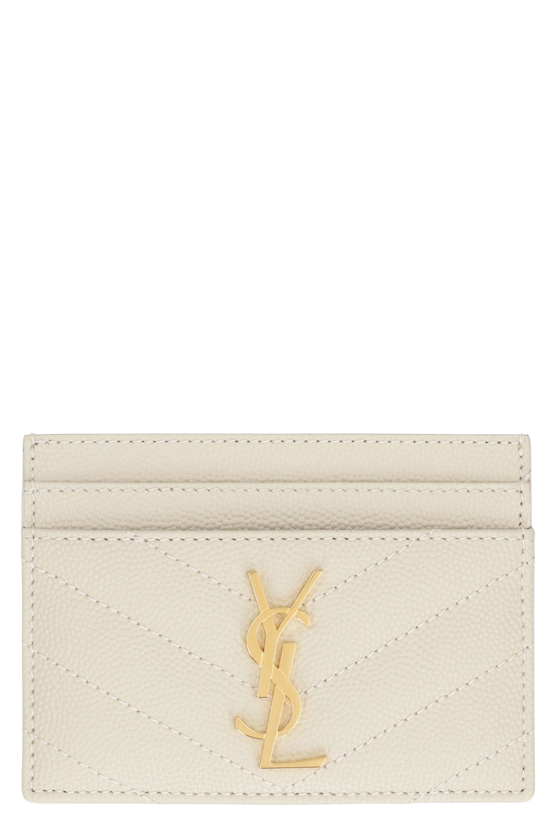 SAINT LAURENT Mini Quilted Leather Card Holder with Logo