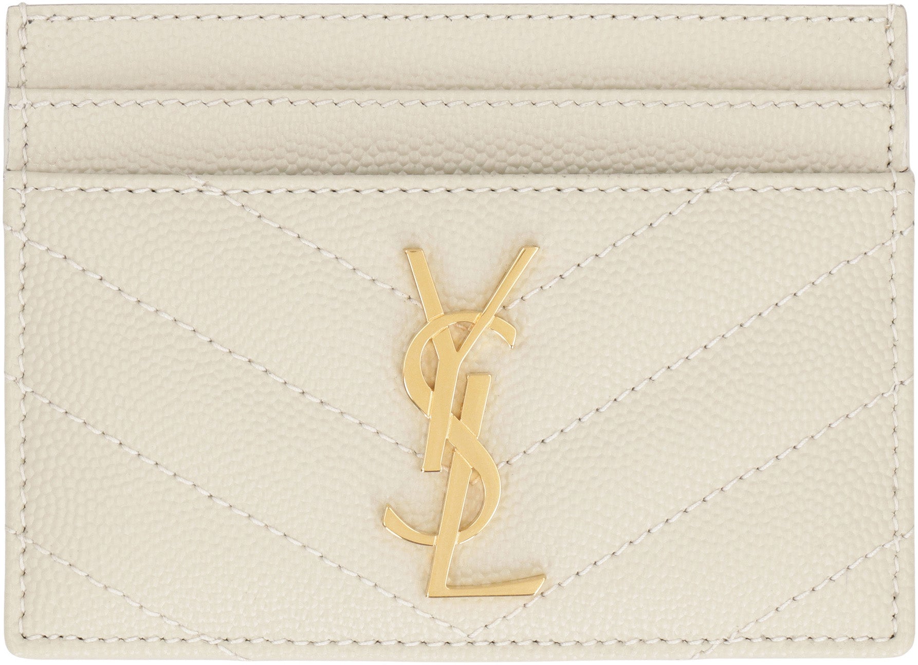 SAINT LAURENT Mini Quilted Leather Card Holder with Logo