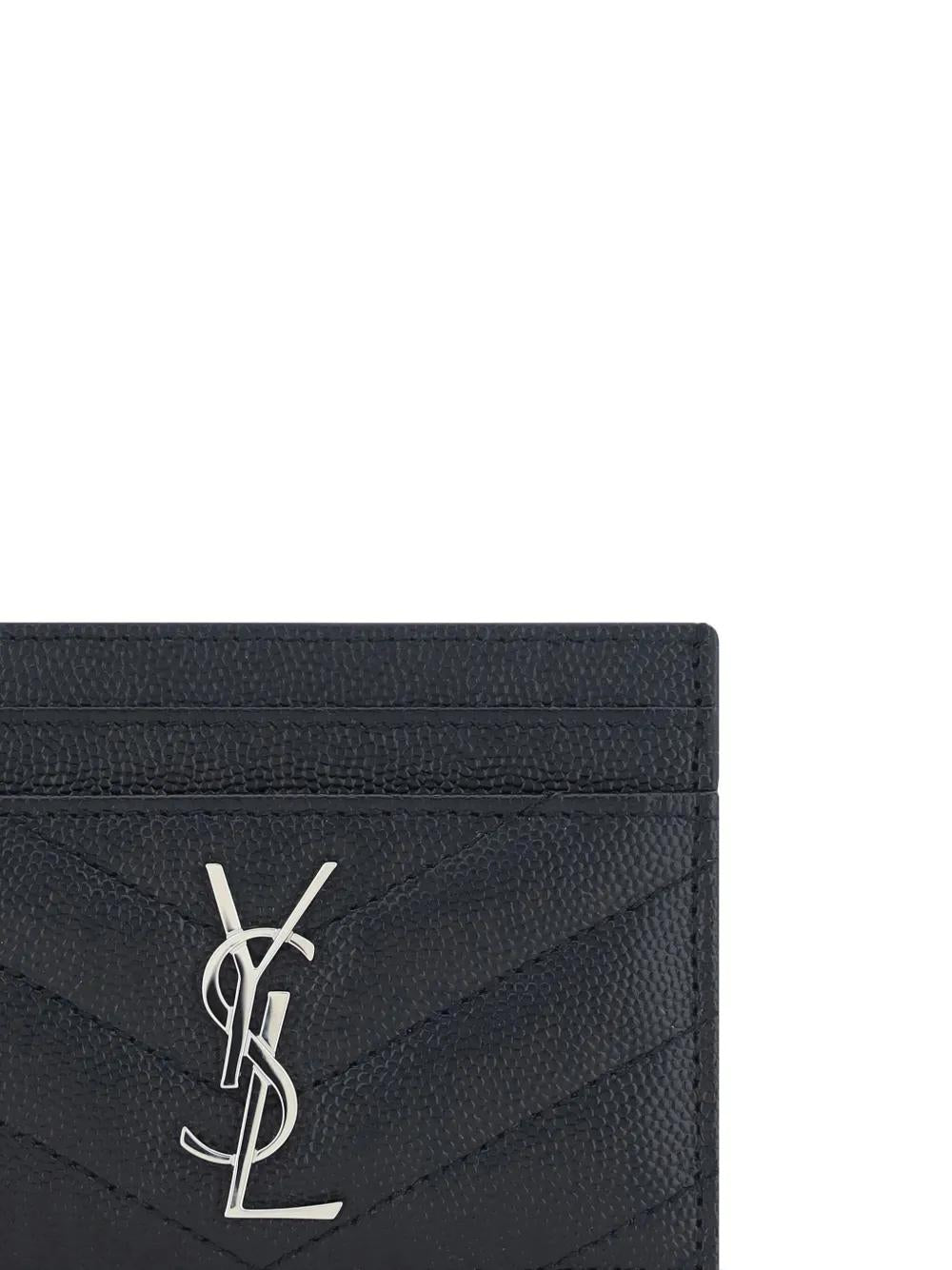 SAINT LAURENT Mini Quilted Card Holder with Metal Logo
