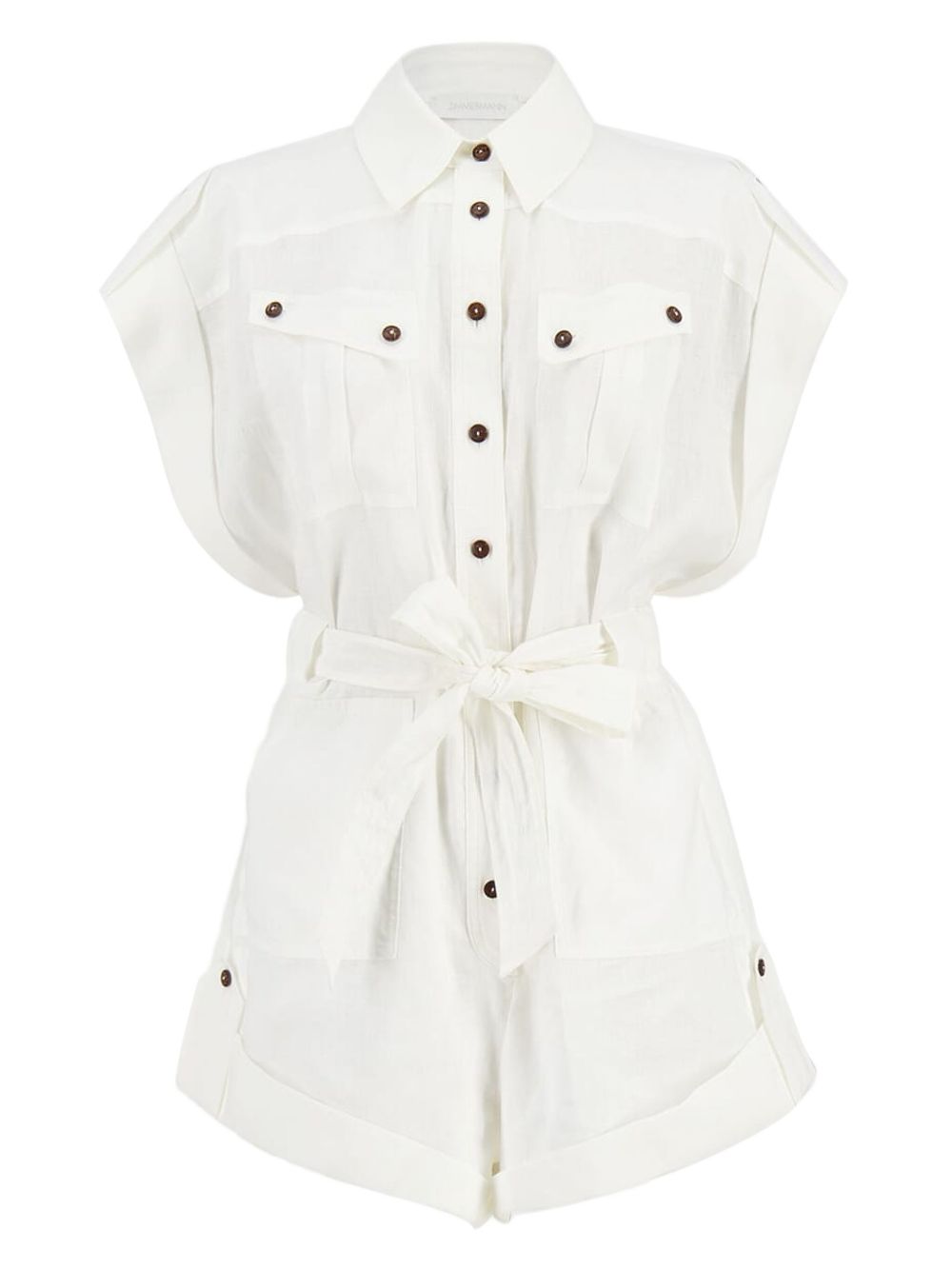 ZIMMERMANN Mini Linen Short Playsuit with Button Fastening