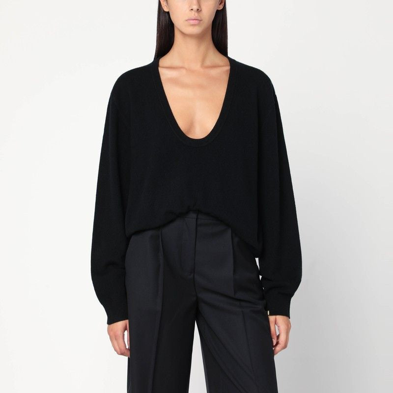 EXTREME CASHMERE V-Neck Cashmere Sweater with Multicolored Cuff Detail