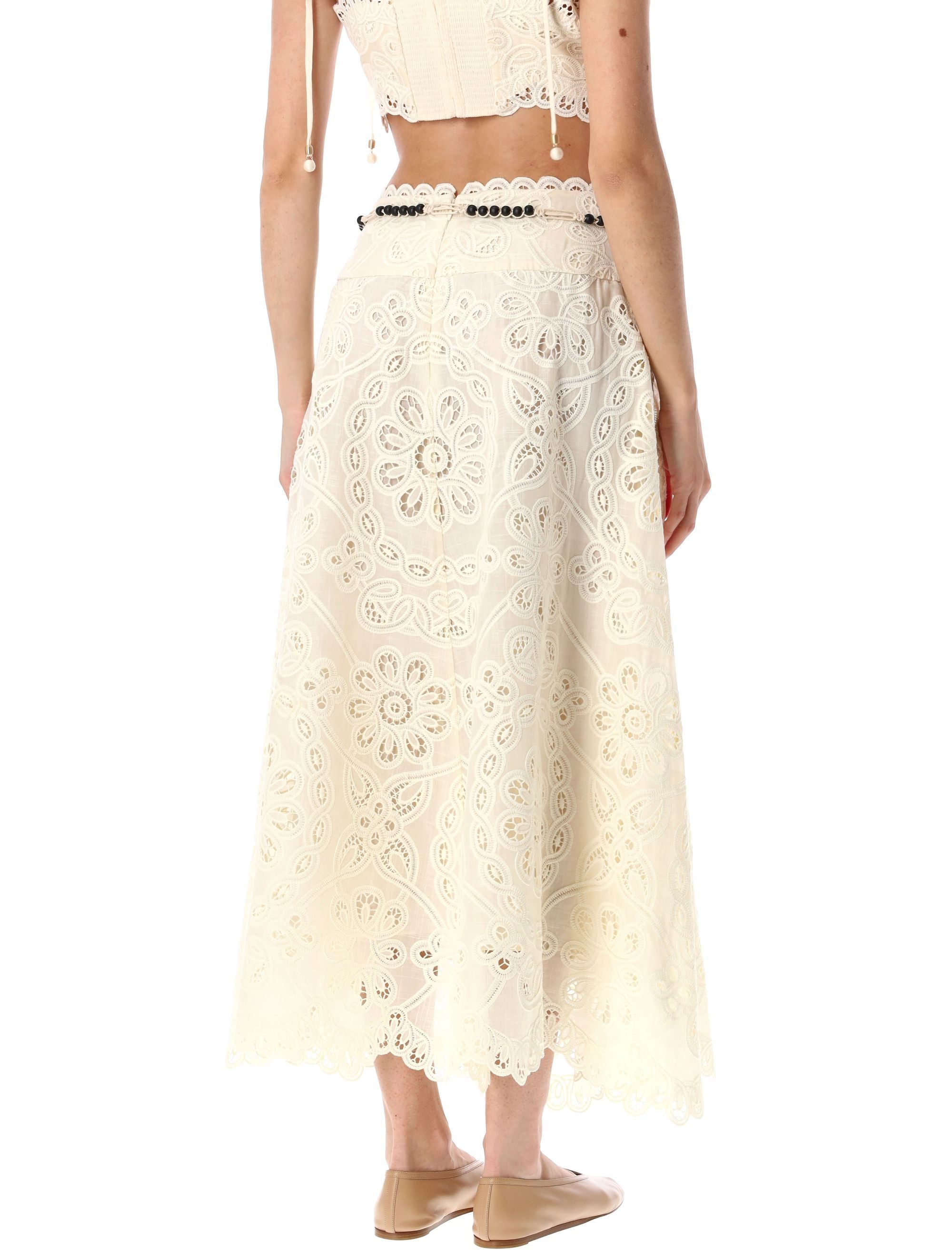 ZIMMERMANN Front Tie Maxi Skirt with Cut-Out Floral Detailing