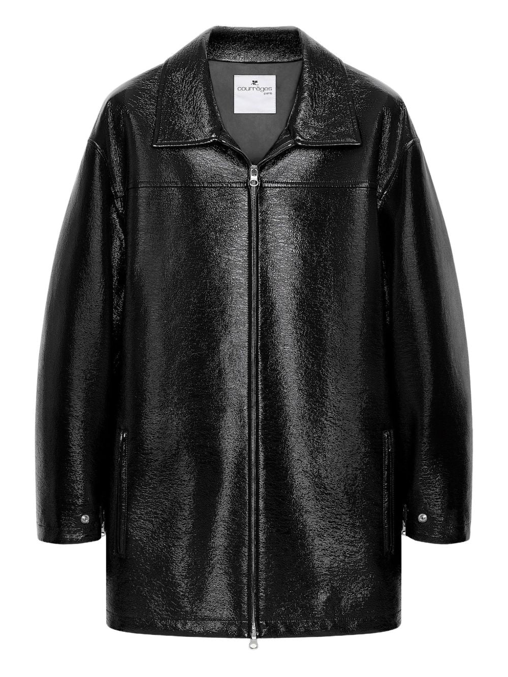 COURREGÈS Women's Vinyl Bomber Jacket with Zip Fastening and Dropped Shoulders