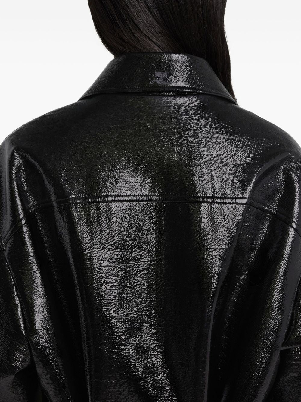 COURREGÈS Women's Vinyl Bomber Jacket with Zip Fastening and Dropped Shoulders