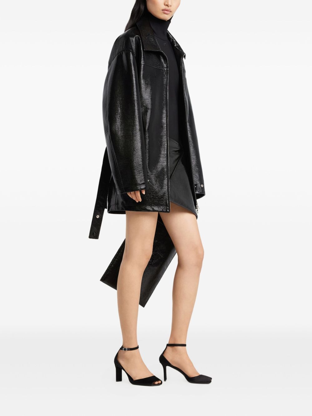 COURREGÈS Women's Vinyl Bomber Jacket with Zip Fastening and Dropped Shoulders