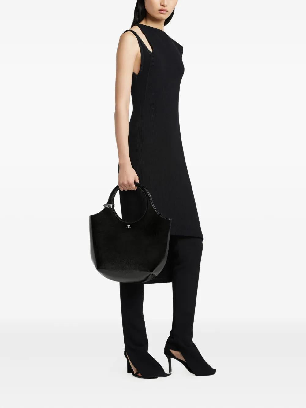 COURREGÈS Medium Leather Tote Handbag with Circular Handles