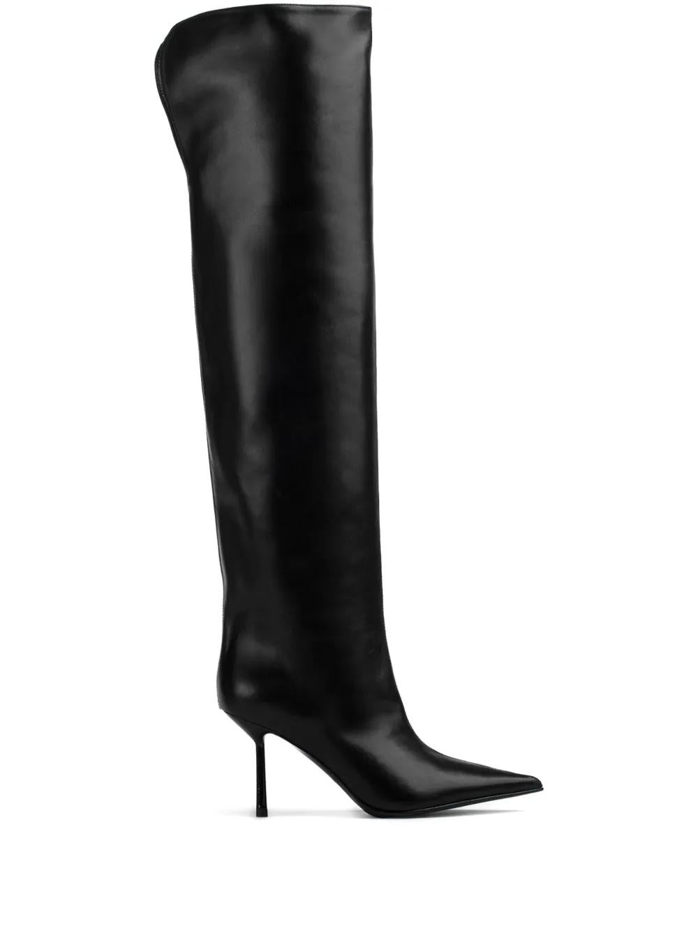 LE SILLA Pointed-Toe Leather Over-The-Knee Boots with 120MM Heel