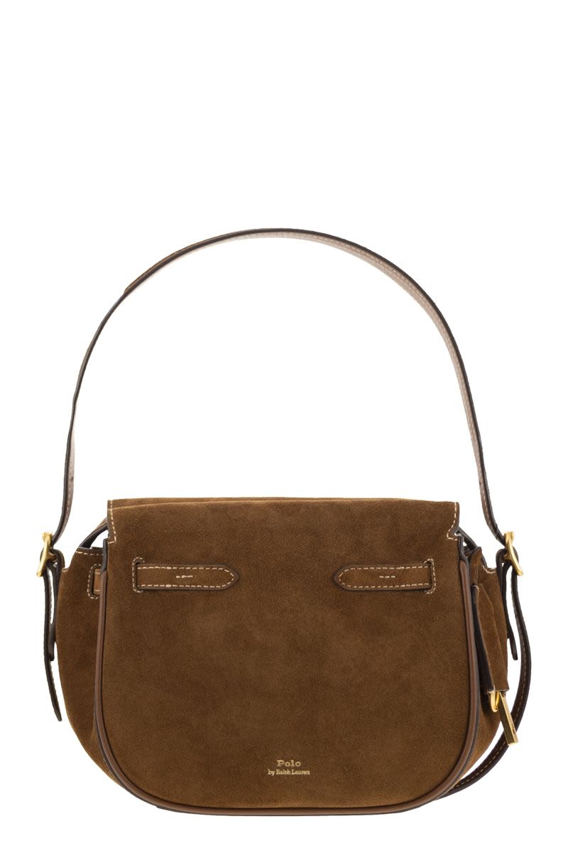 POLO RALPH LAUREN Suede Handbag with Adjustable Leather Strap - 20 cm