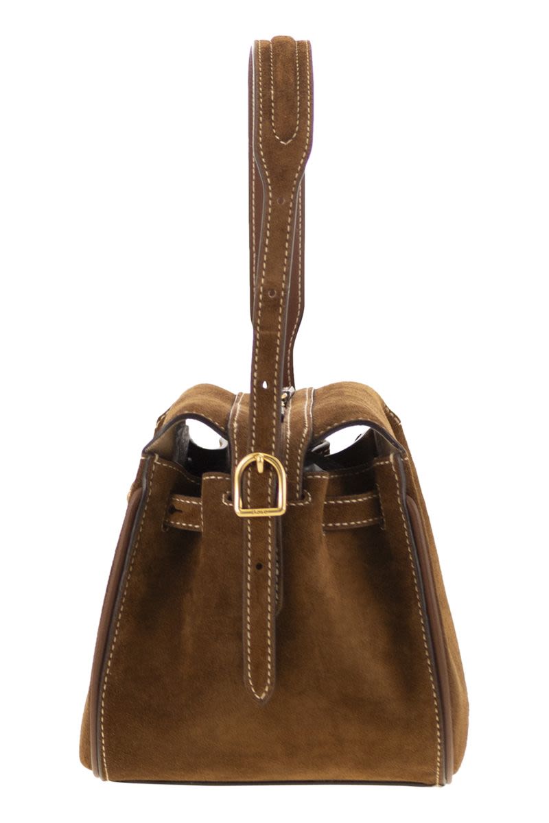 POLO RALPH LAUREN Suede Handbag with Adjustable Leather Strap - 20 cm