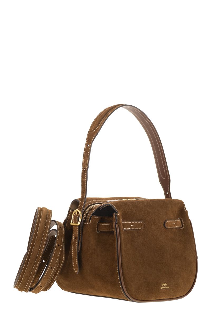POLO RALPH LAUREN Suede Handbag with Adjustable Leather Strap - 20 cm