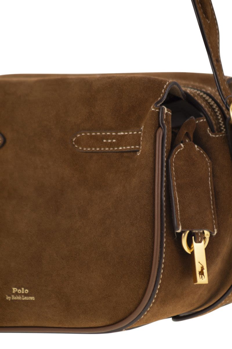 POLO RALPH LAUREN Suede Handbag with Adjustable Leather Strap - 20 cm