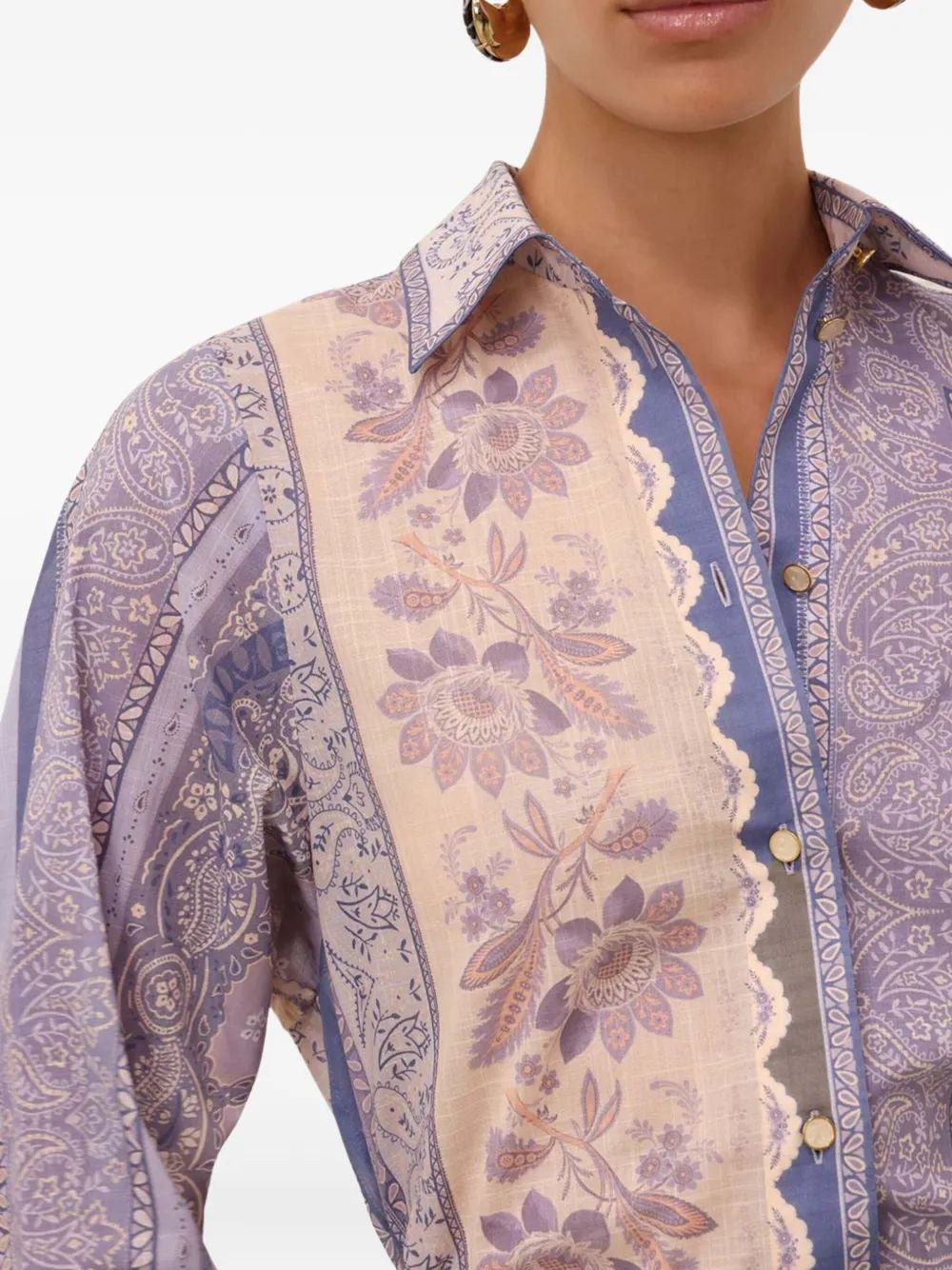 ZIMMERMANN Mixed-Print Button-Up Shirt