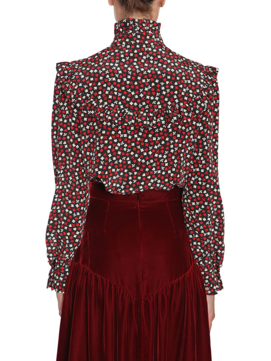 SAINT LAURENT Stand Up Collar Long Sleeve Blouse