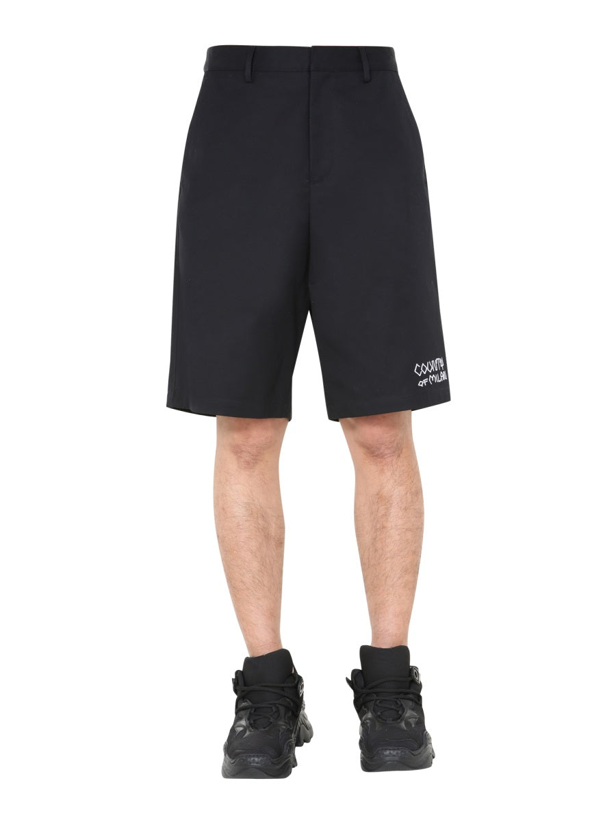 MARCELO BURLON COUNTY OF MILAN Men's Mini Bermuda Shorts with Zip and Hook Closure