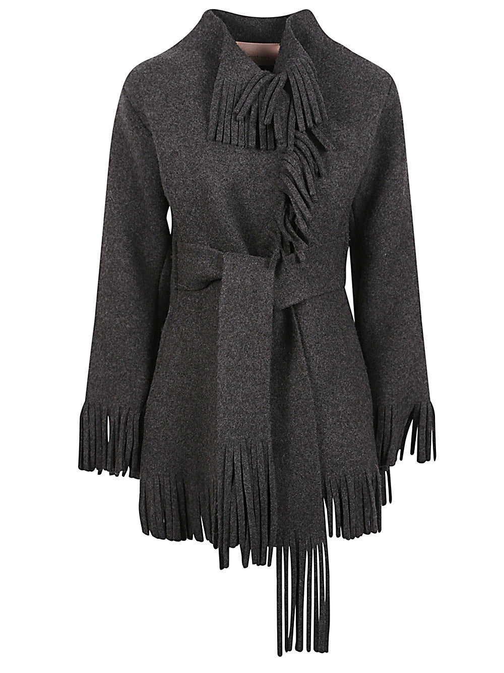 MALIN FRANKE Wool and Cashmere Jacket with Fringed Cuffs and Hem