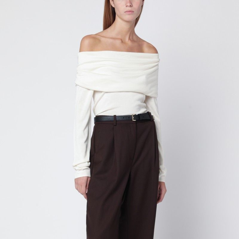 ALMADA LABEL Off-Shoulder Ruched Fold-Over Sweater