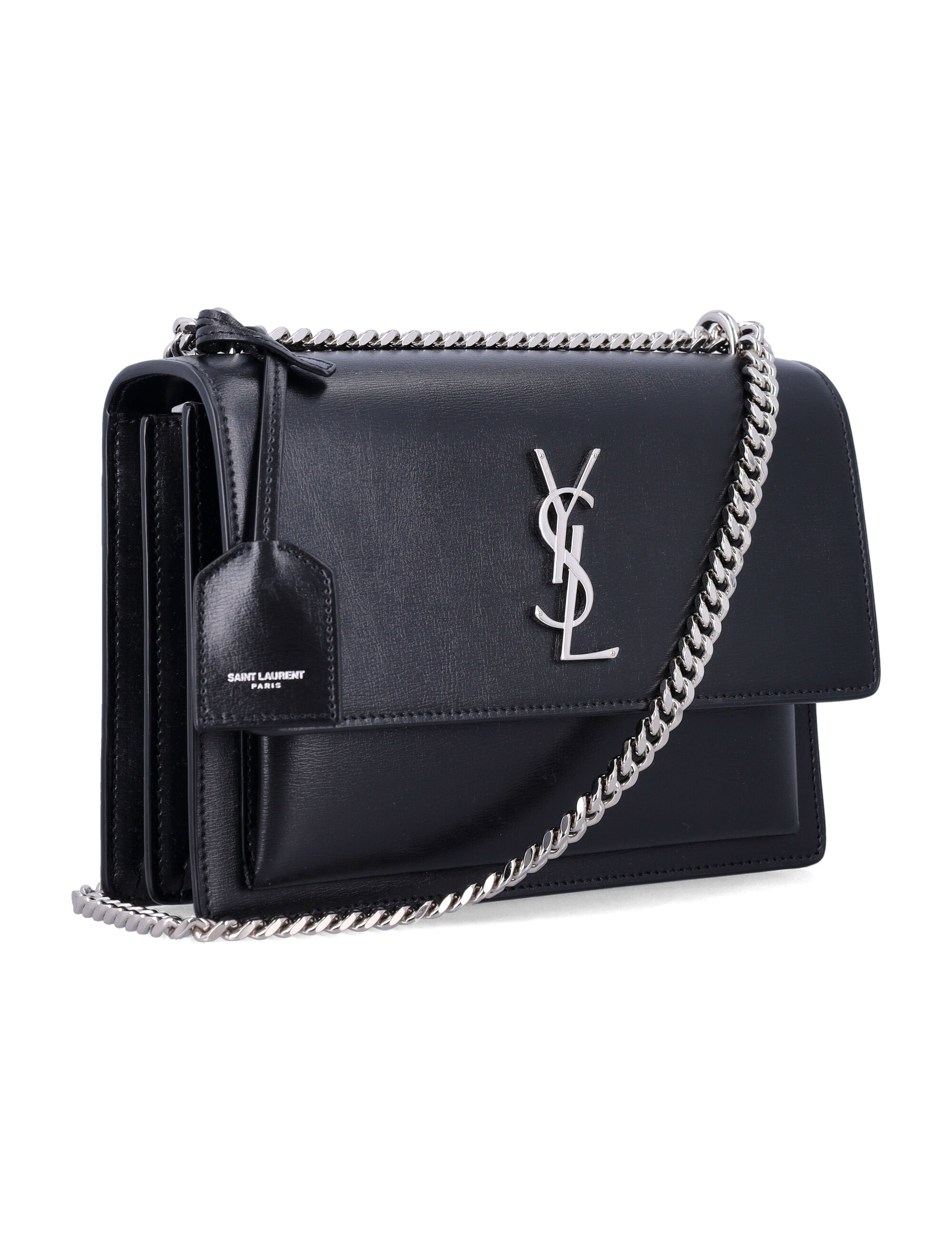 SAINT LAURENT Structured Medium Leather Handbag with Chain Strap