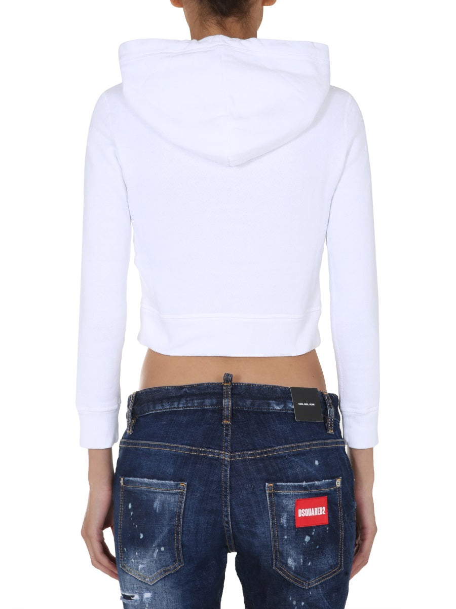 DSQUARED Cropped Hoodie with Drawstring