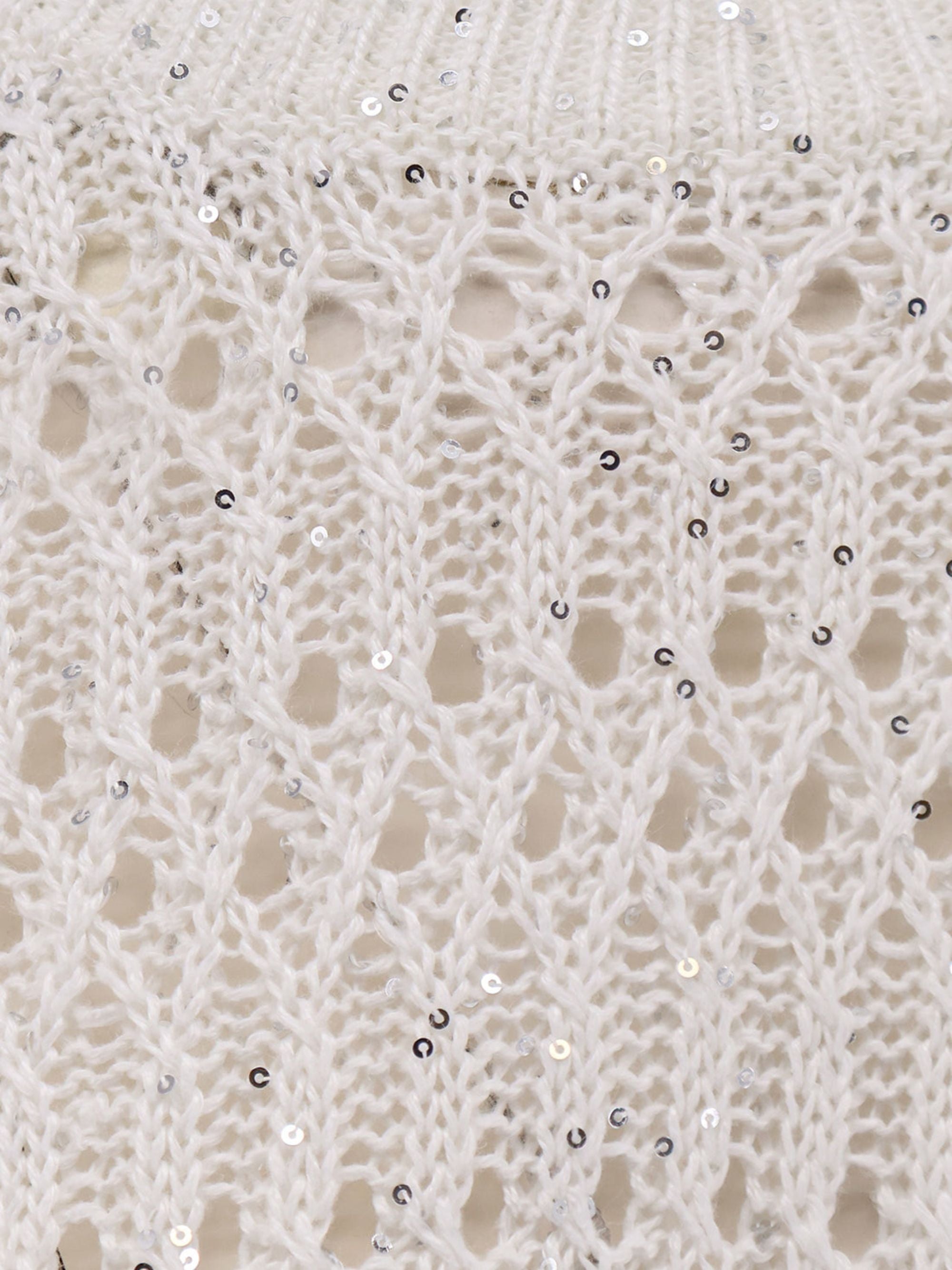 Brunello Cucinelli Linen Crochet Crewneck Sweater with Loose Fit and Sequins