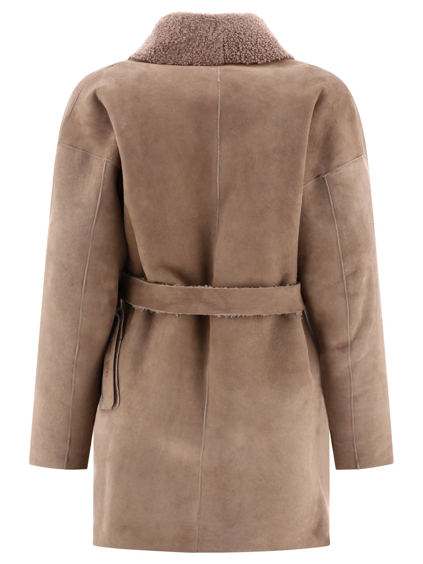SALVATORE SANTORO Leather and Shearling Jacket with Belted Waist
