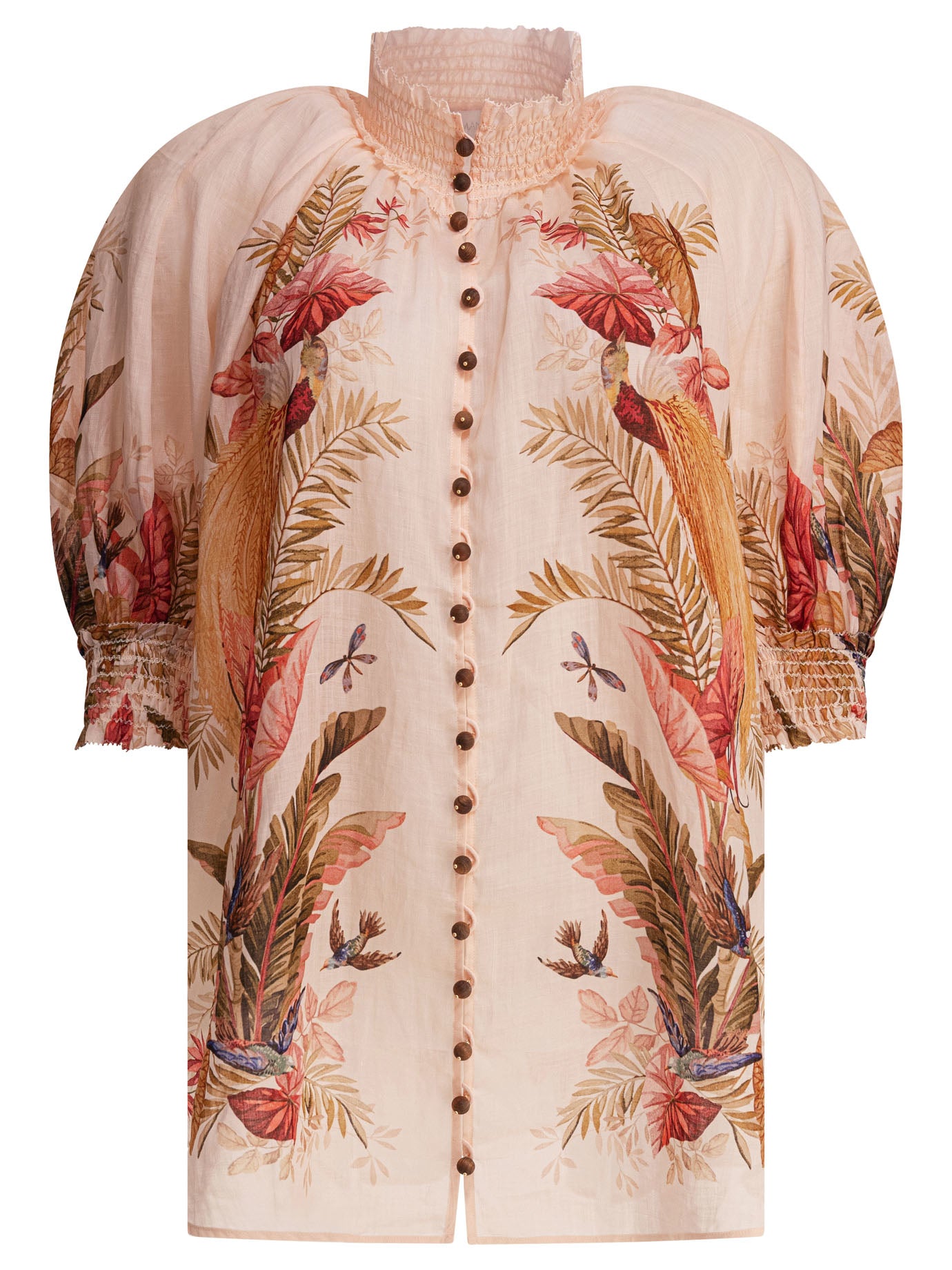 ZIMMERMANN Ascension Printed Mini Blouse with High Neck