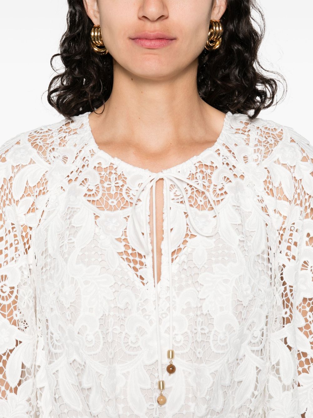 ZIMMERMANN Lace-Up Midi Dress with Puff Sleeves