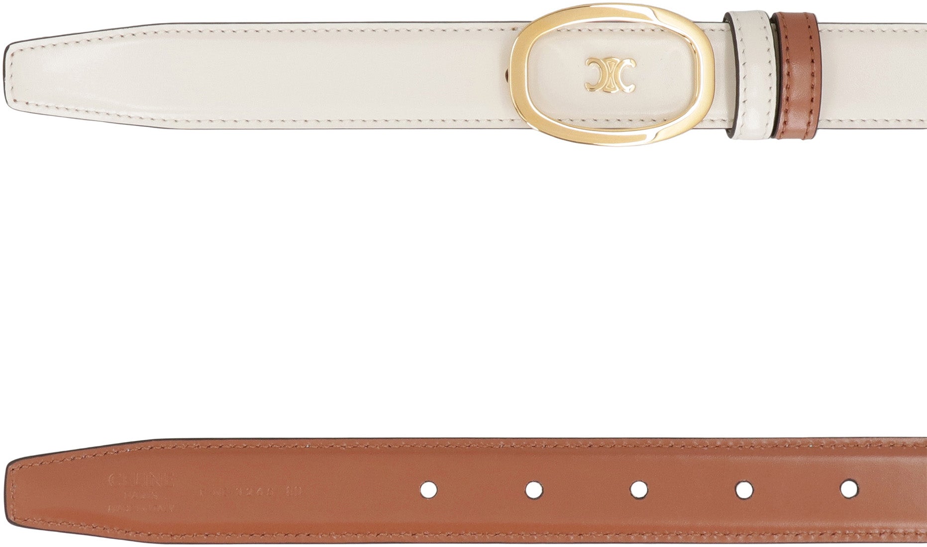 CELINE Reversible Smooth Leather Belt with Logo Buckle
