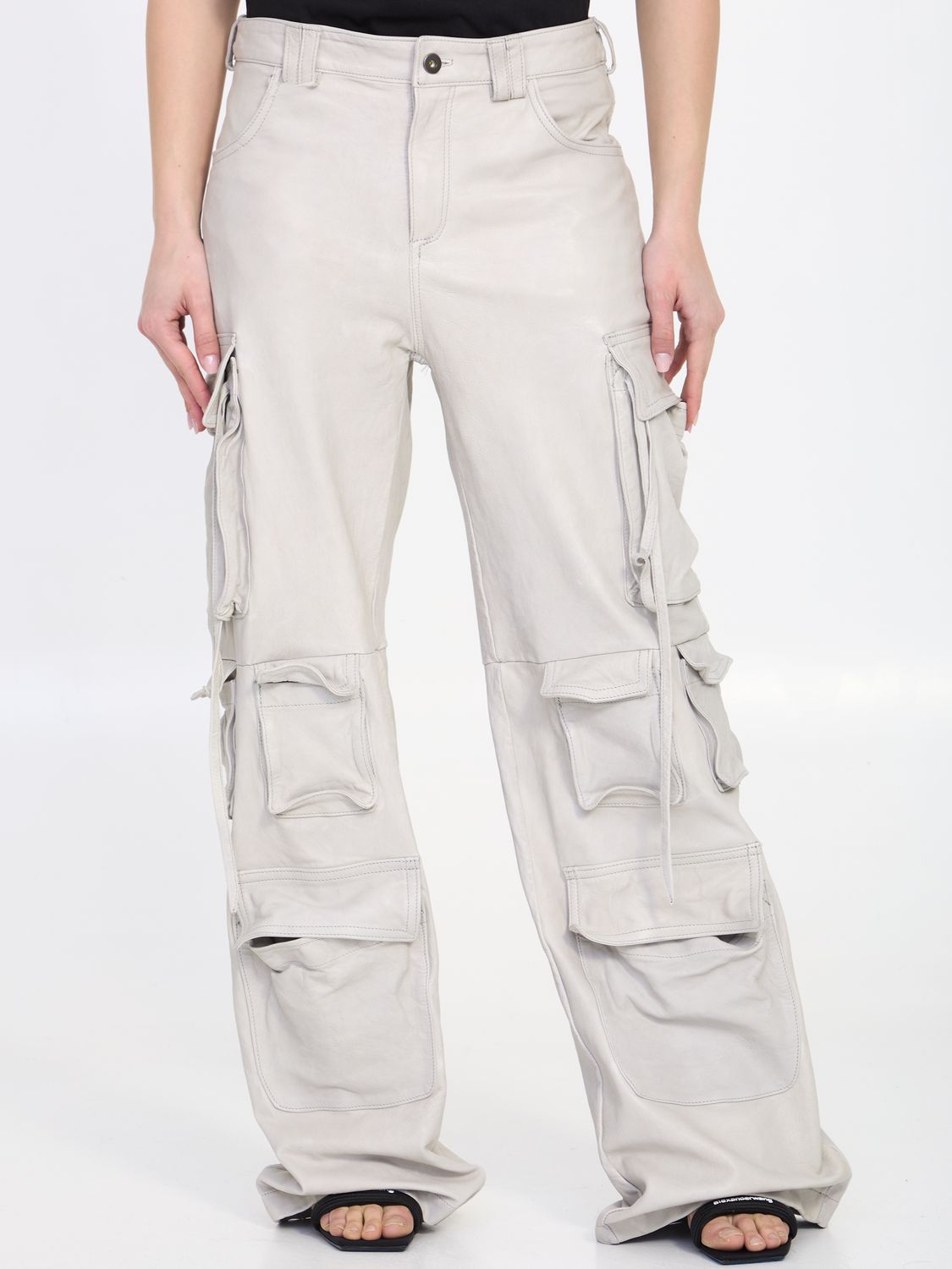 SALVATORE SANTORO Women's Regular Fit Leather Cargo Pants (Size 40)