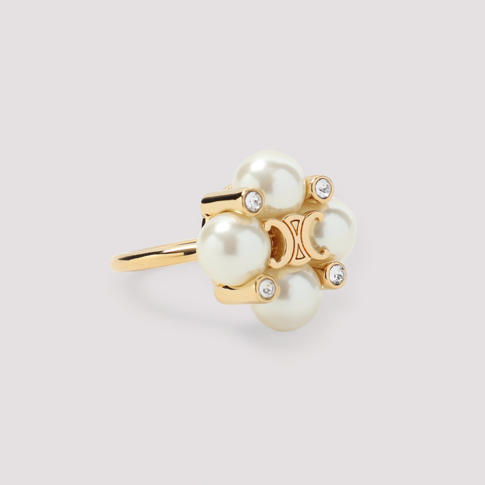 CELINE Elegant Pearl and Brass Ring