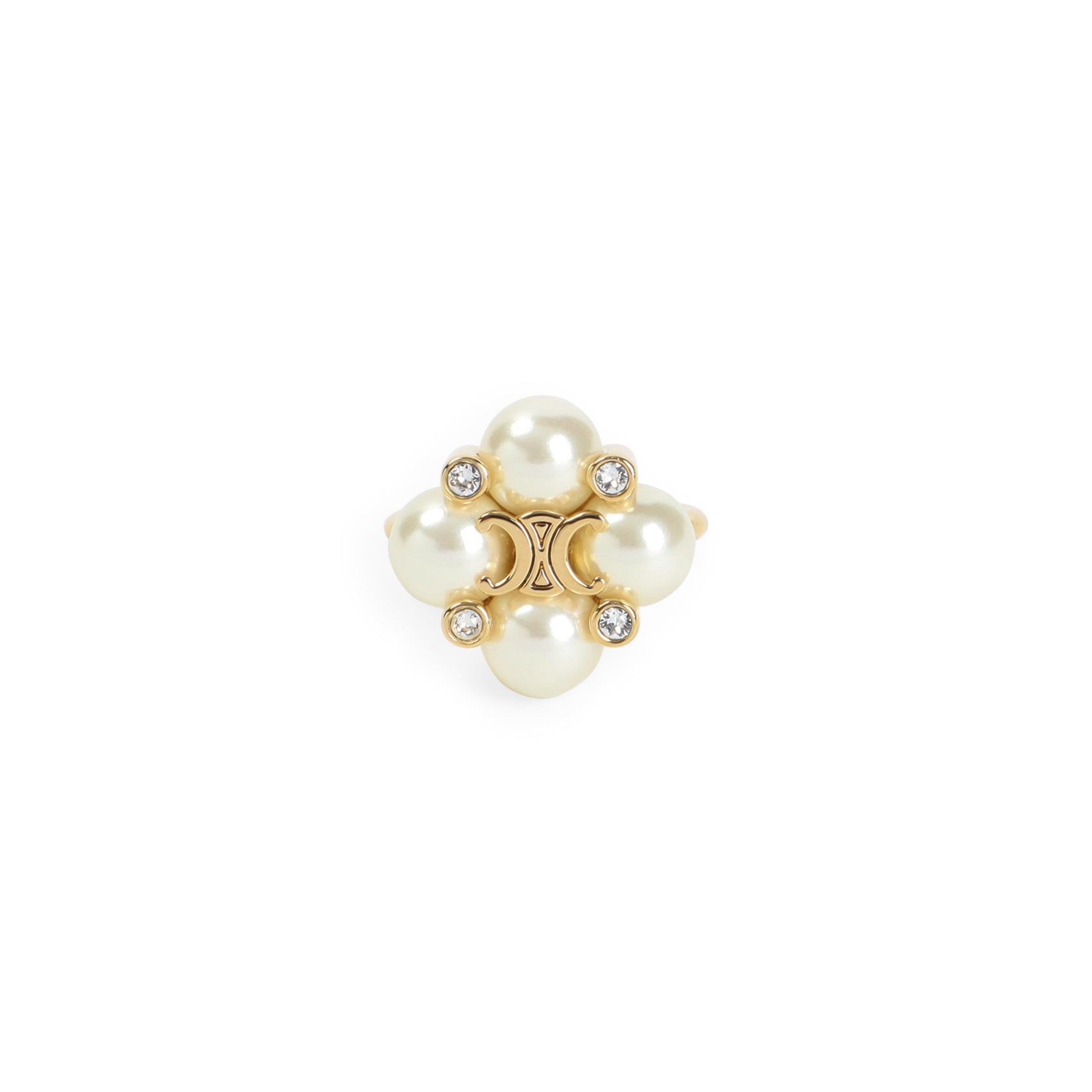 CELINE Elegant Pearl and Brass Ring
