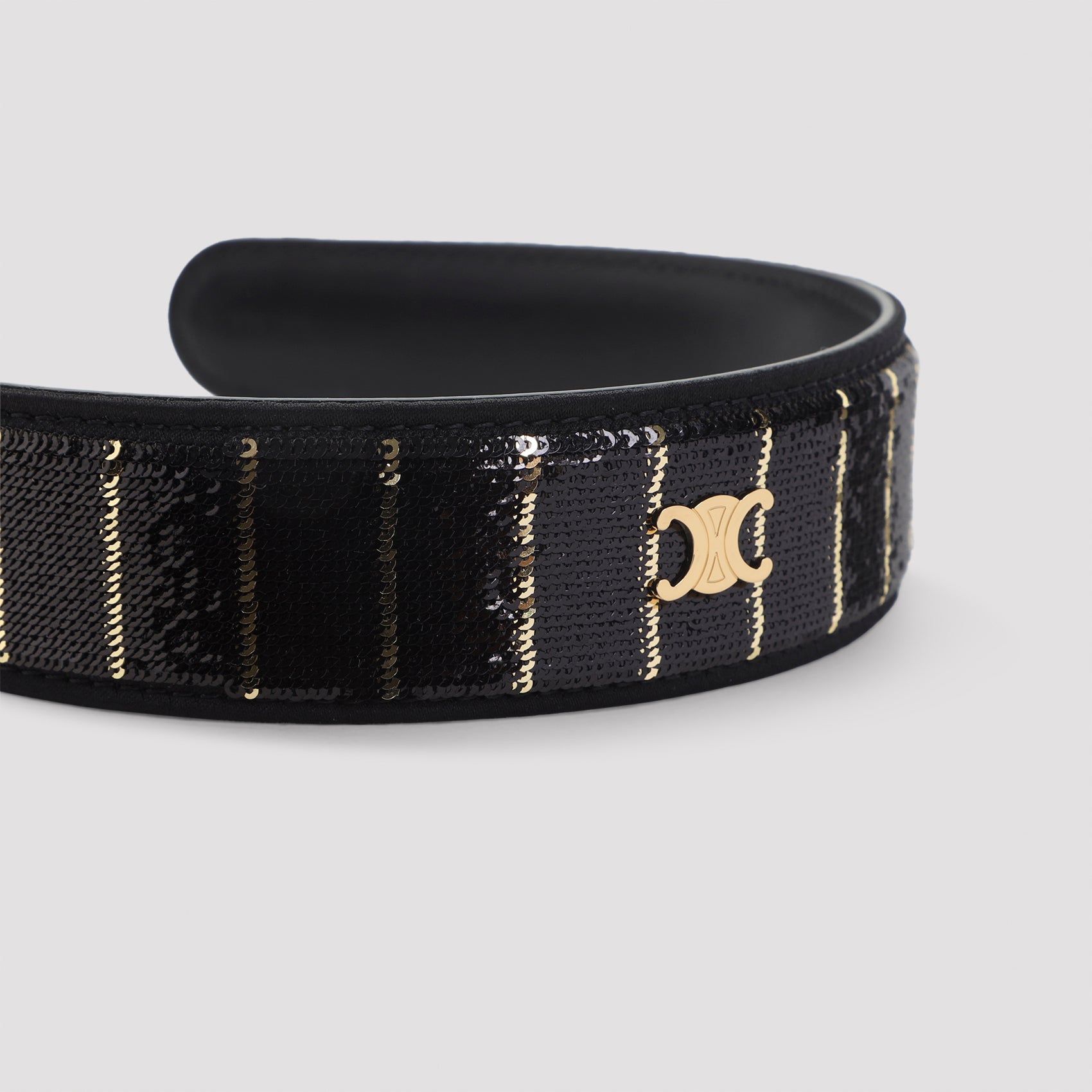 CELINE Striped Sequins Leather Headband