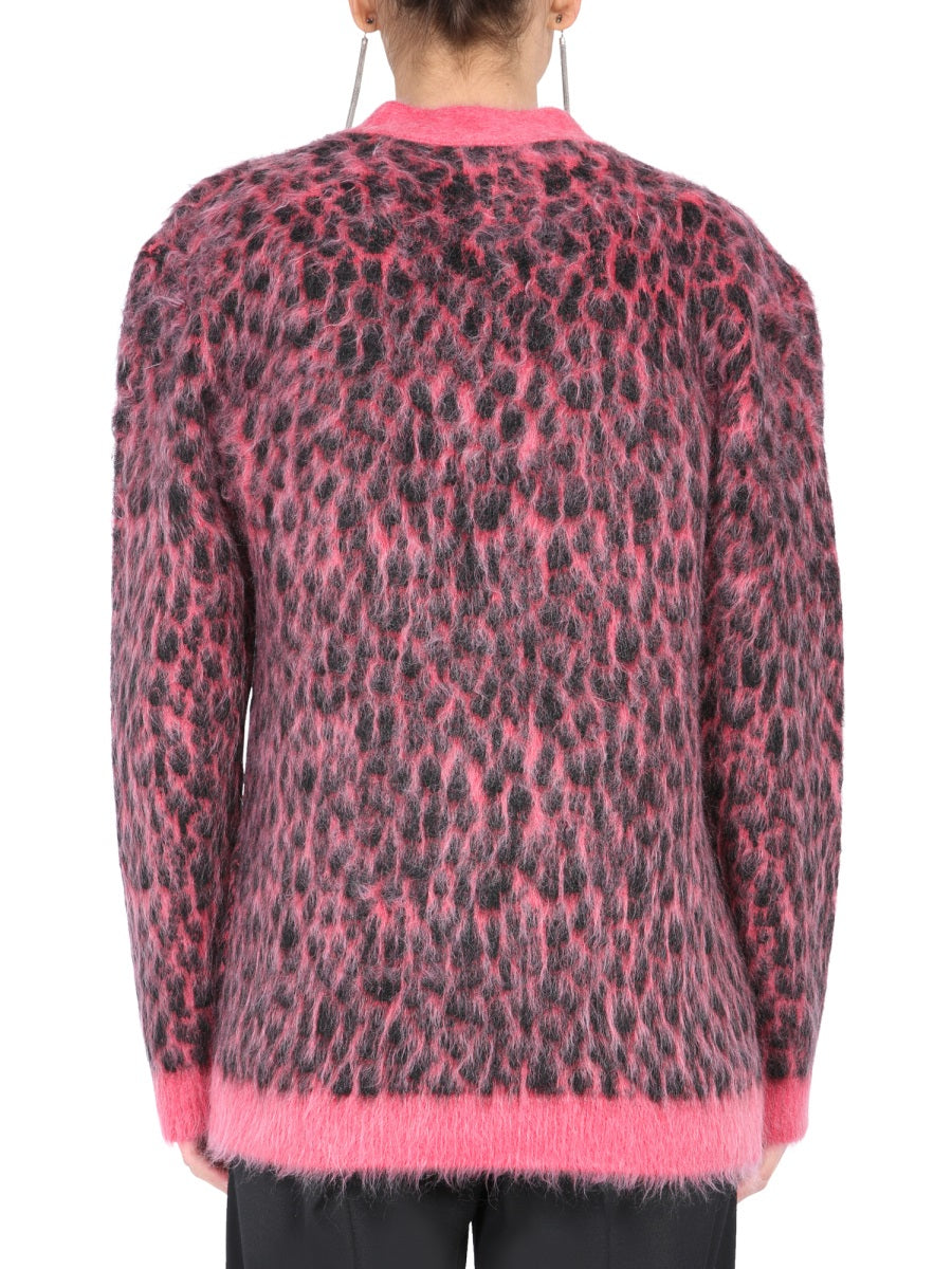 SAINT LAURENT Leopard Jacquard Cardigan