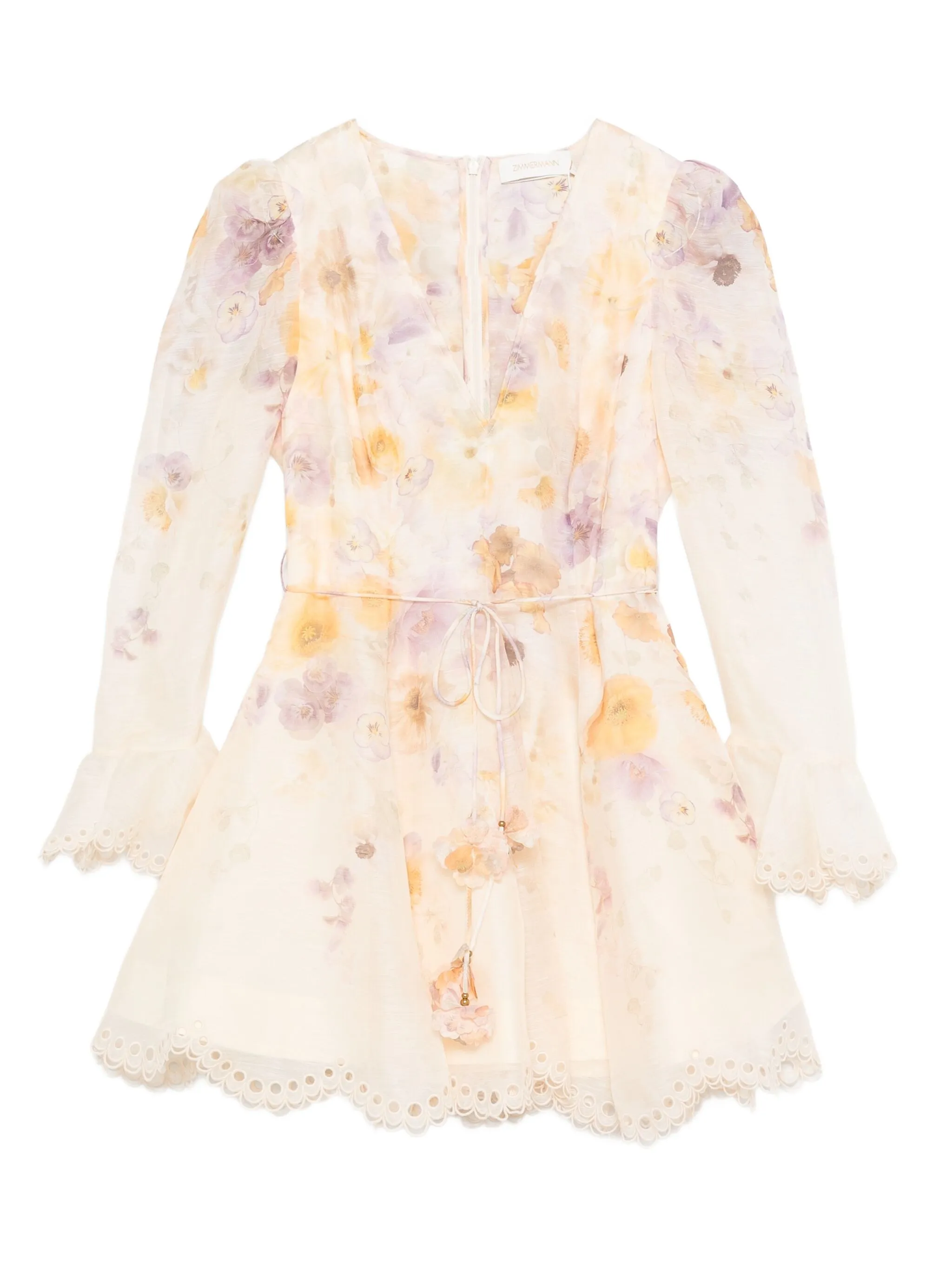 ZIMMERMANN Embroidered Mini Dress with Puffed Shoulders - Size 0