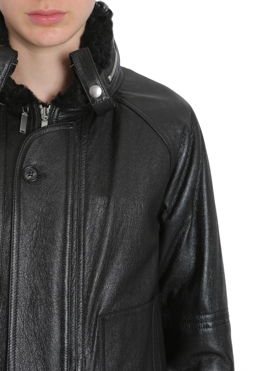 SAINT LAURENT Leather Bomber Jacket with Resealable Hood