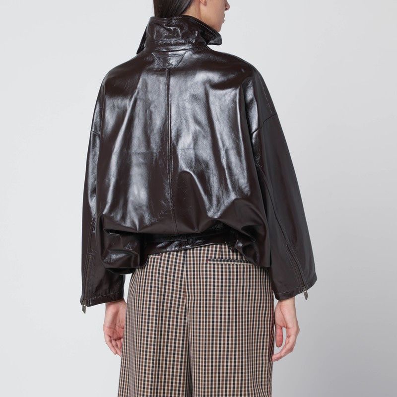 SALVATORE SANTORO Shiny Leather Bomber Motorcycle Jacket