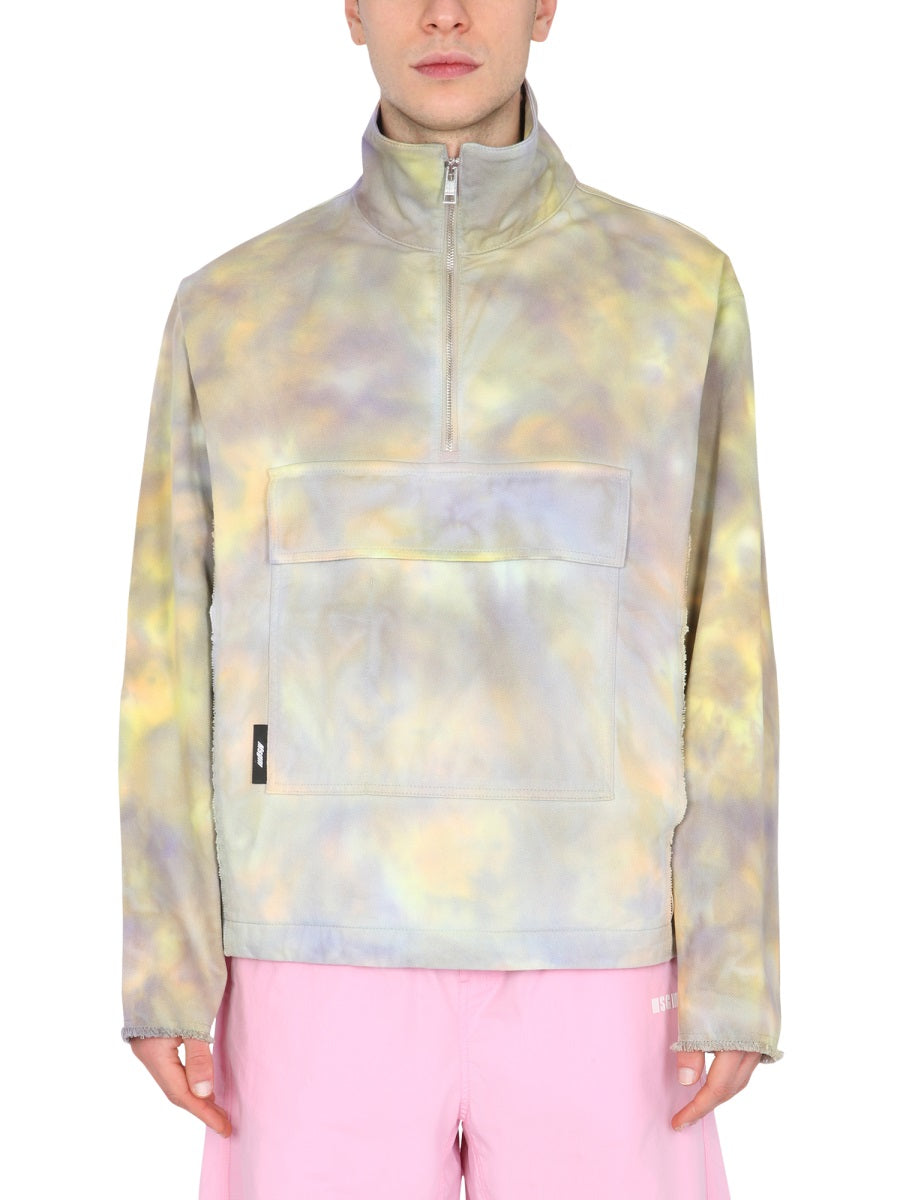 MSGM Men's Printed Anorak Jacket with Polo Neck