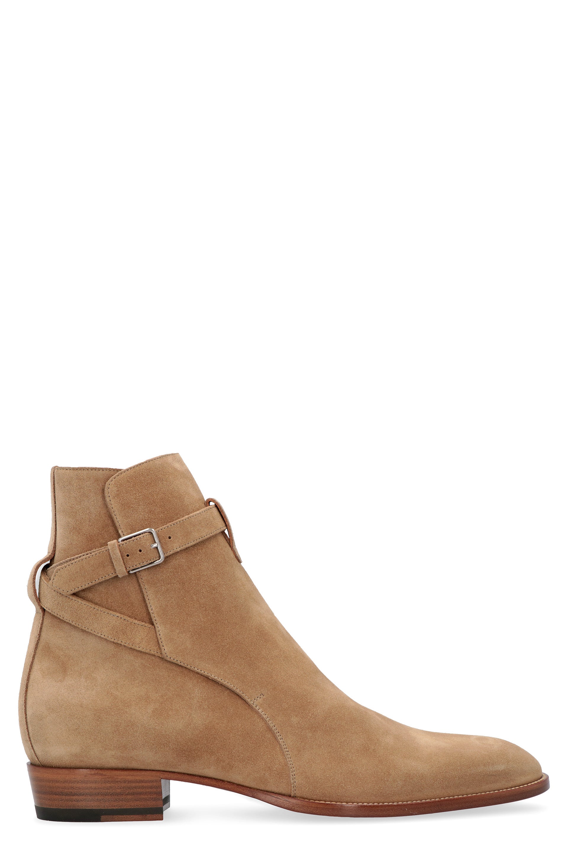 SAINT LAURENT Men's Suede Ankle Boots with Ankle Strap and Buckle
