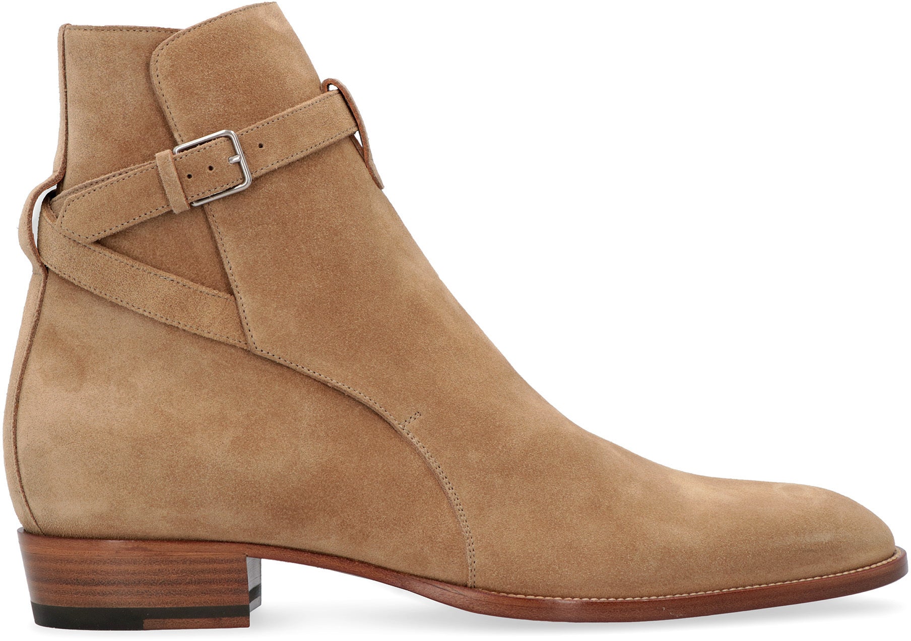 SAINT LAURENT Men's Suede Ankle Boots with Ankle Strap and Buckle