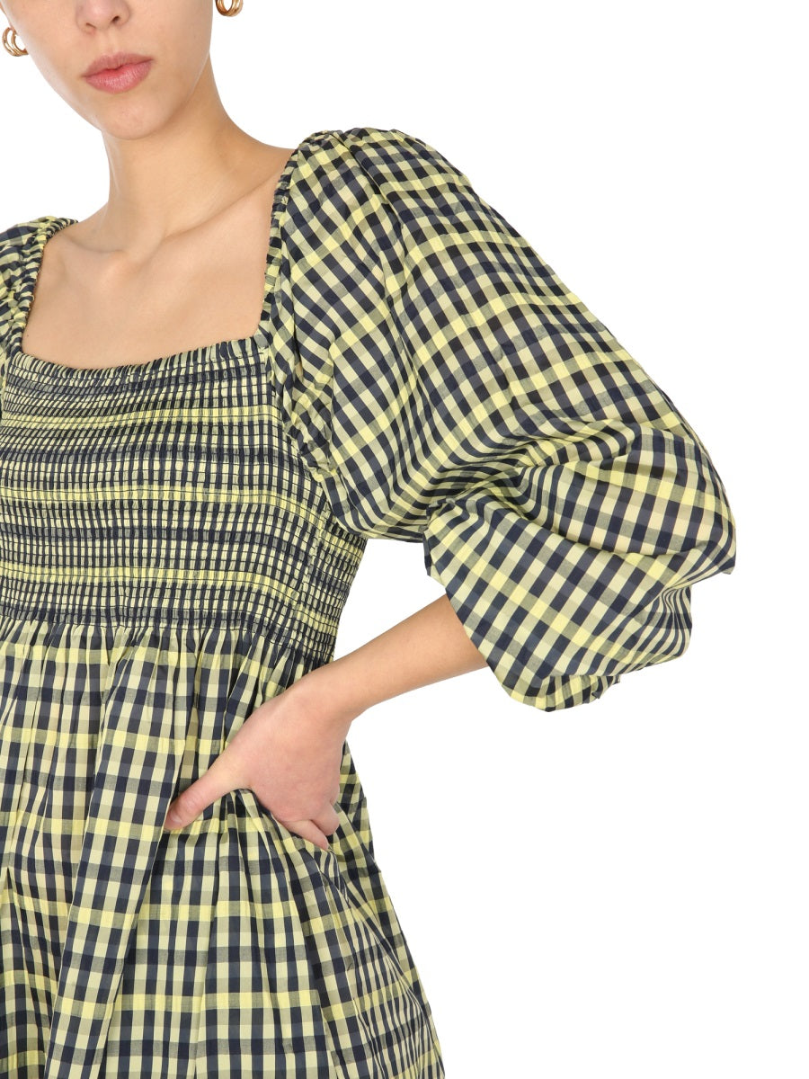 BAUM UND PFERDGARTEN Women's Mini Dress with Straight Neckline and Smock Detail