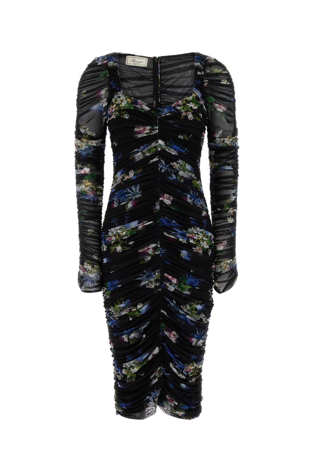 BLUMARINE Floral Printed Stretch Tulle Mini Dress