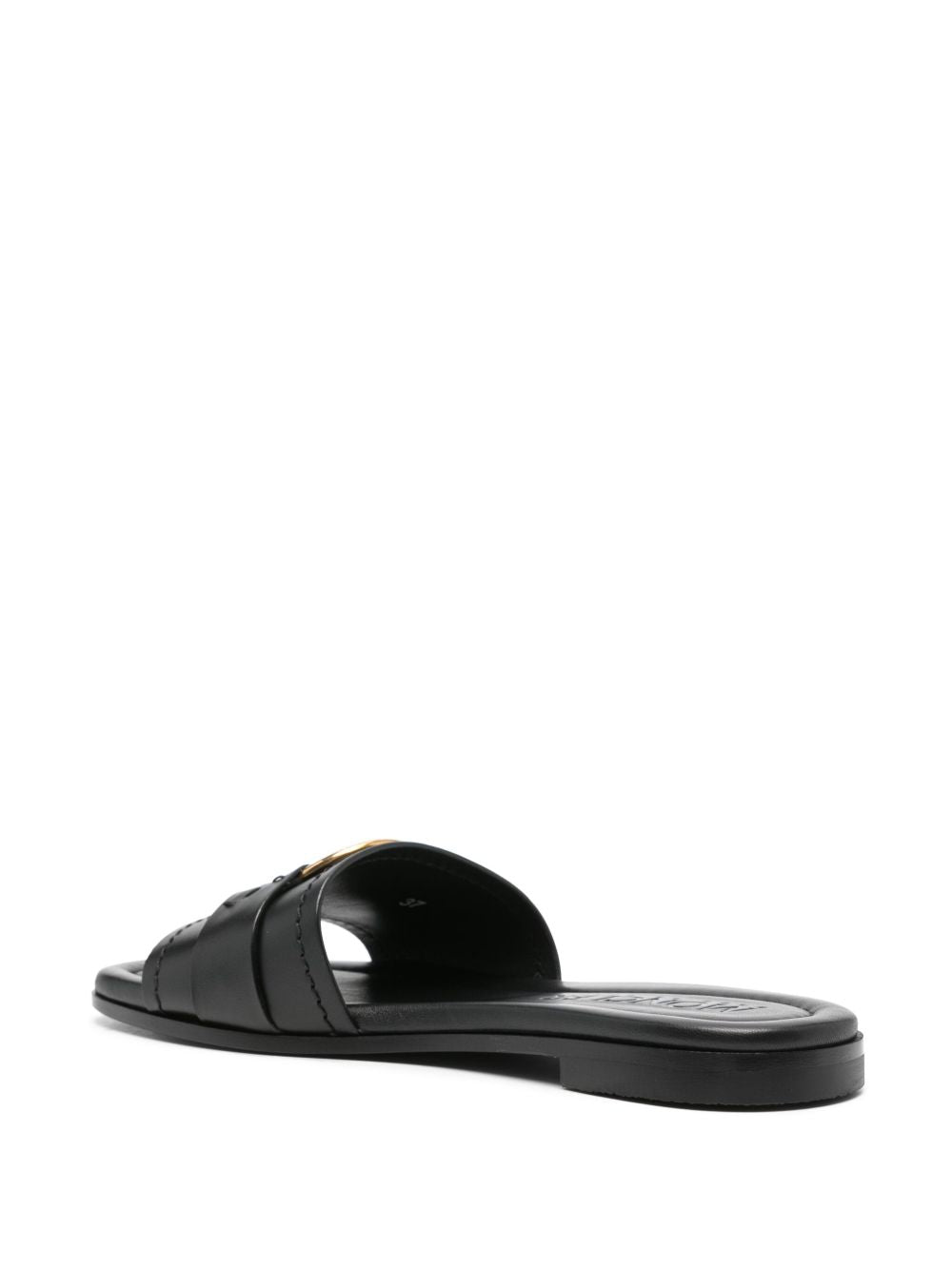 MONCLER Leather Slide Sandals with Square Open Toe and Ring Hardware Detail