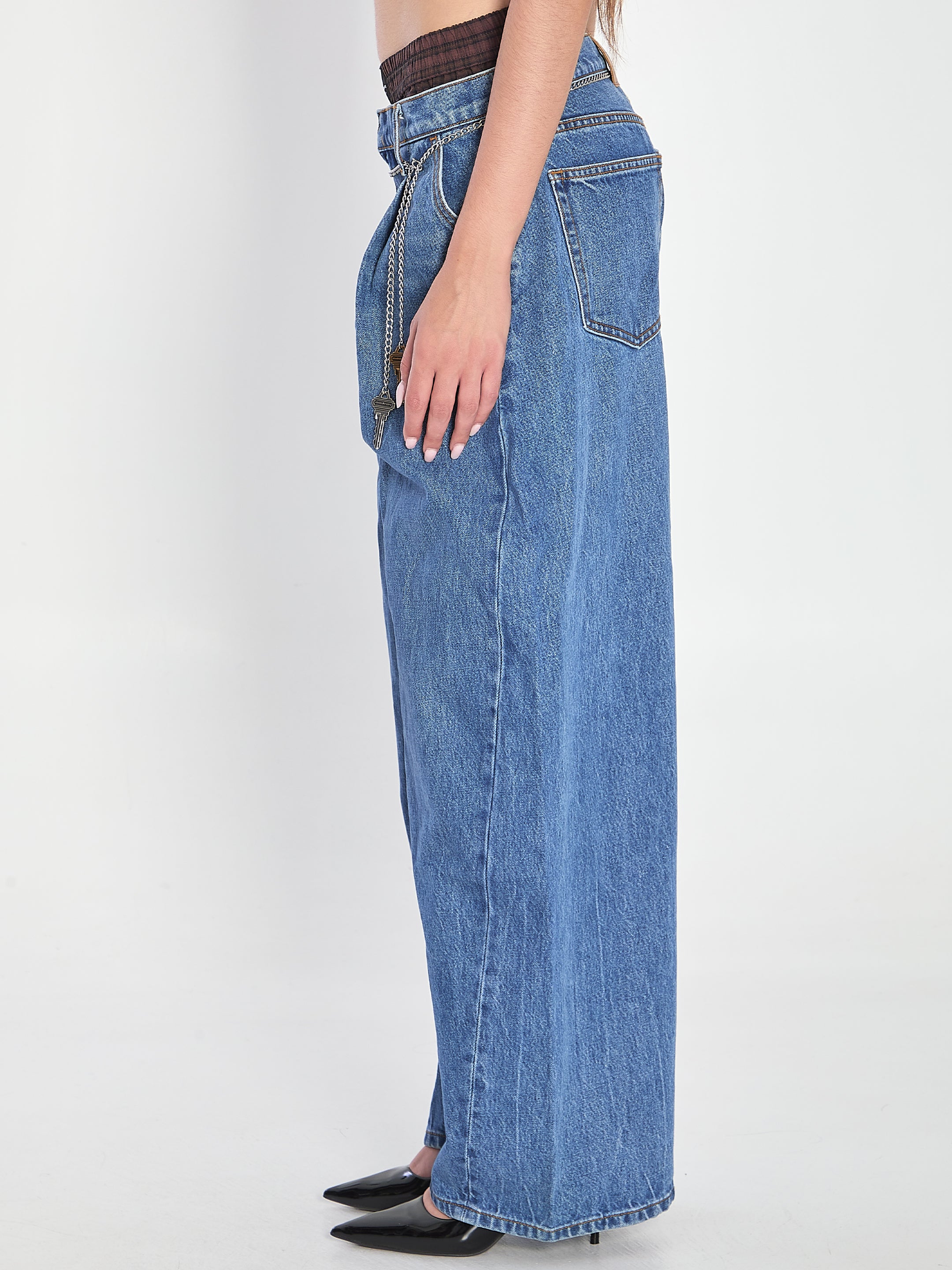ALEXANDER WANG Wide-Leg Pleated Denim Jeans with Chain Belt
