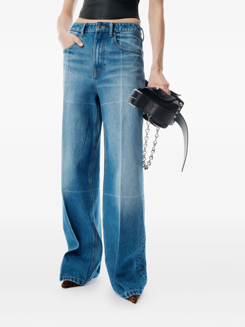 ALEXANDER WANG Foldline Wide Straight-Leg Jeans