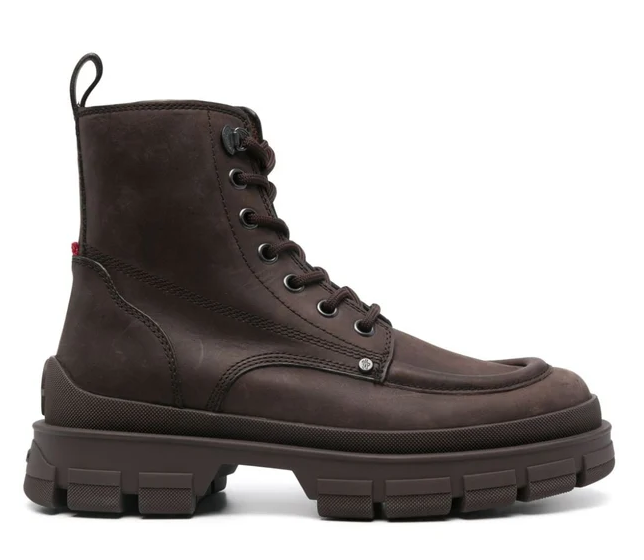 MONCLER Mini Leather Lace Up Ankle Boots