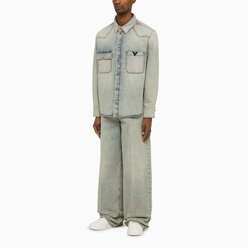 VALENTINO Denim V Detail Shirt for Men
