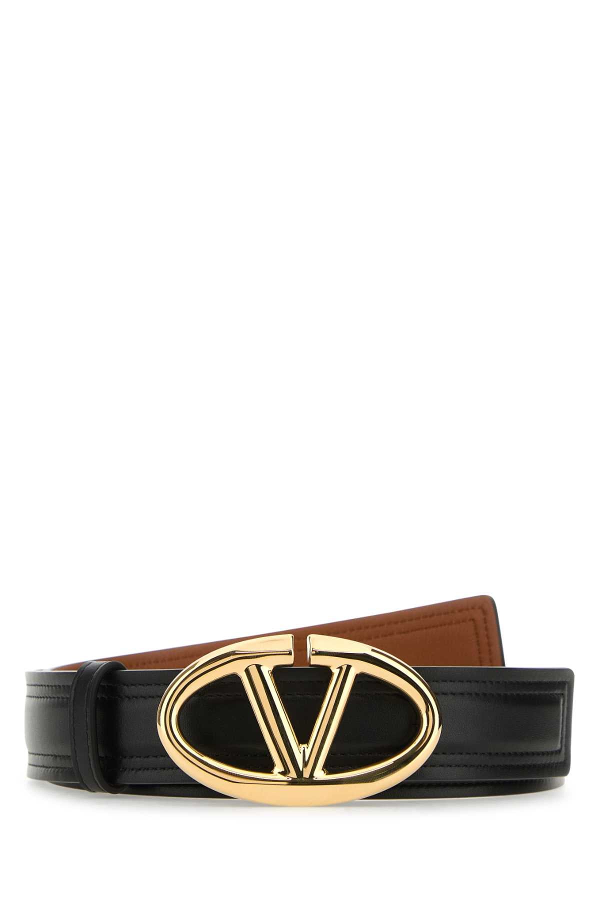 VALENTINO GARAVANI Reversible Leather Belt with Golden Metal Finishing