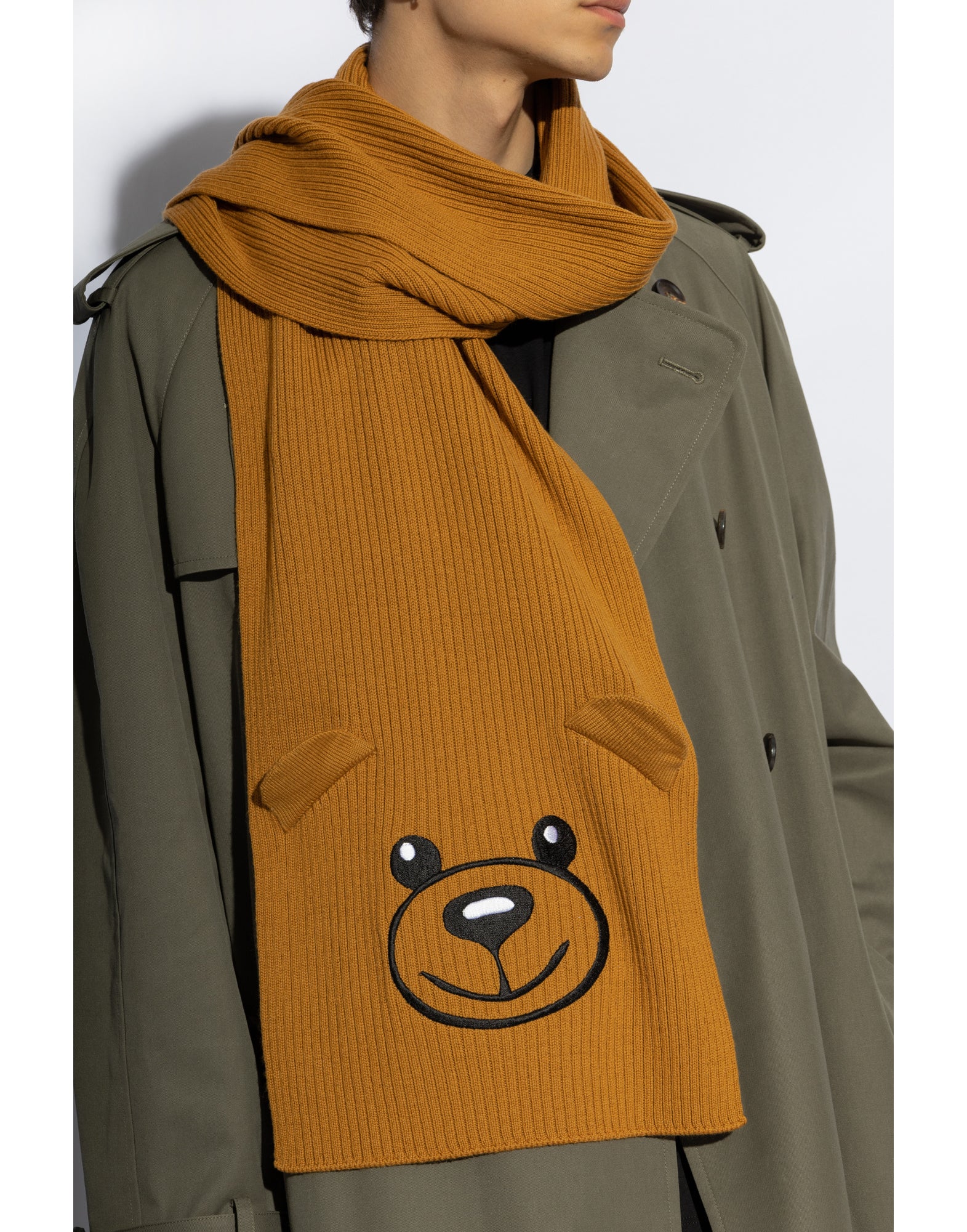 MOSCHINO COUTURE Teddy Bear Embroidered Knit Scarf 180x25 cm