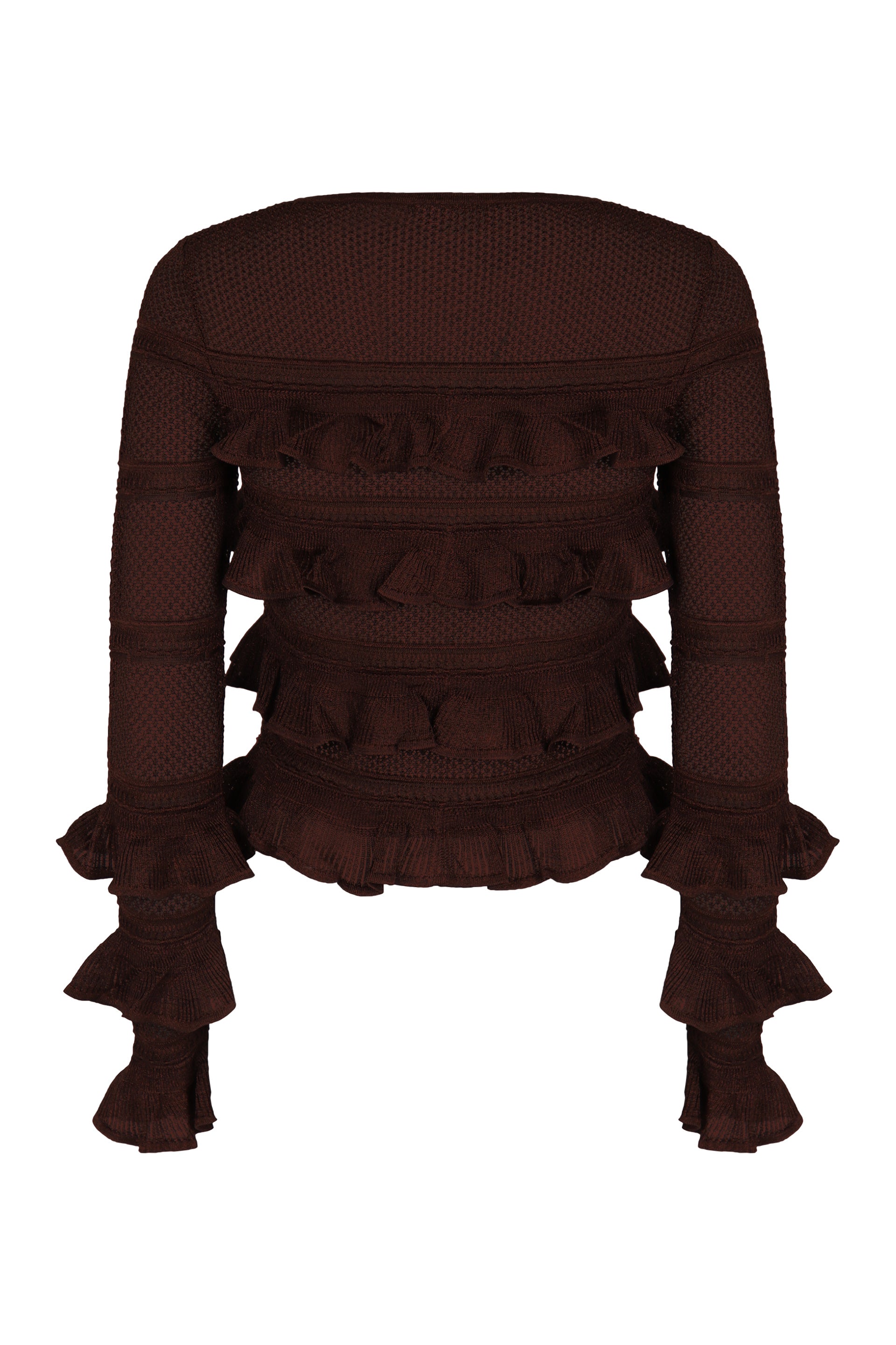 ZIMMERMANN Long Sleeve Cropped Knit Top with Ruffles