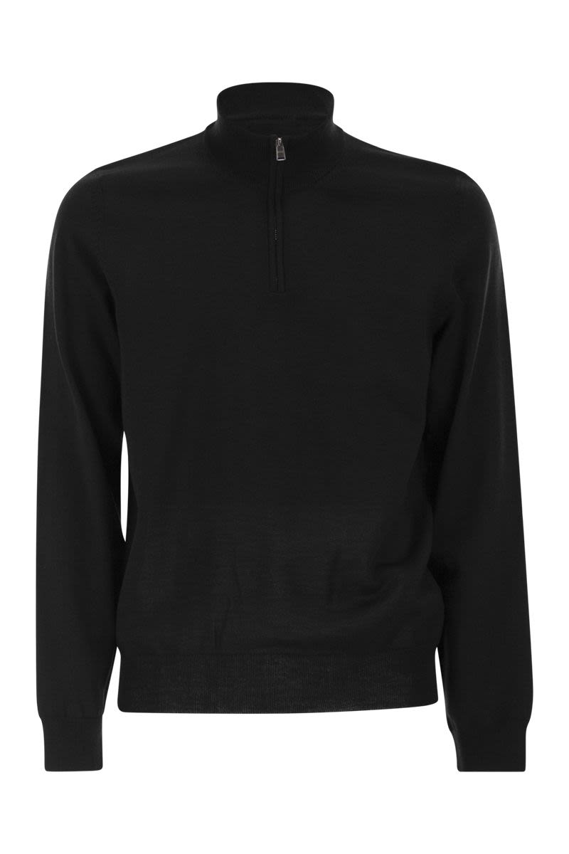 BOSS Men's Virgin Wool Jumper with Zip Collar