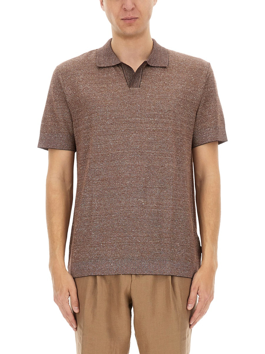BOSS CAMEL Luxury Cotton-Linen-Silk Blend Polo Shirt